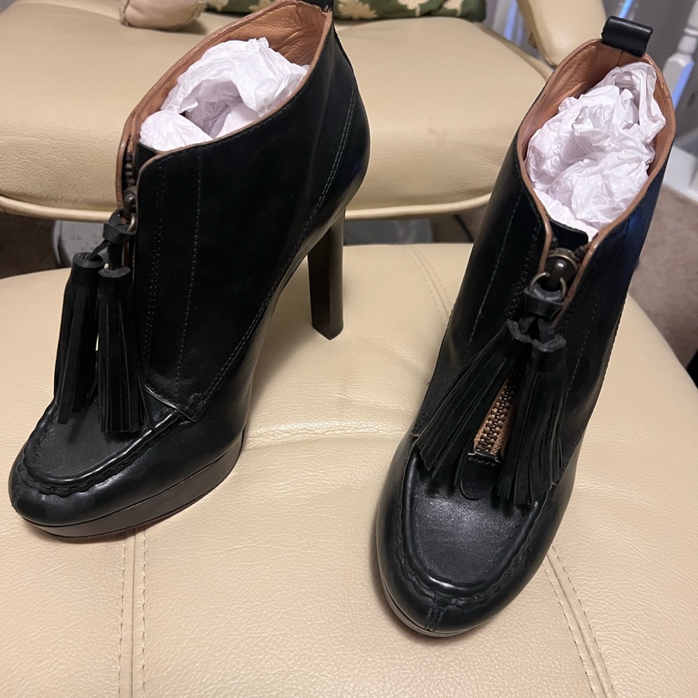 Black Leather Tassel Ankle Boots